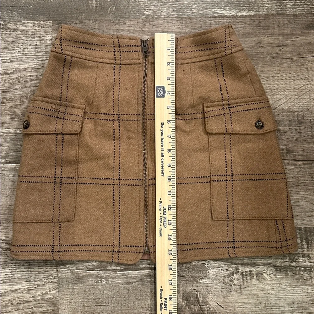 Madewell Zip Front  Tan Plaid Wool Blend Mini‎ Skirt
